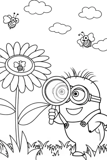 A coloring page of Minion’s Magical Garden Adventure Coloring Page