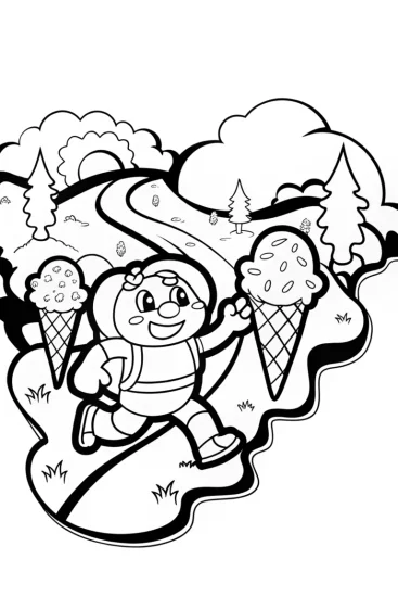 A coloring page of Ice Cream Explorer Adventure Coloring Page