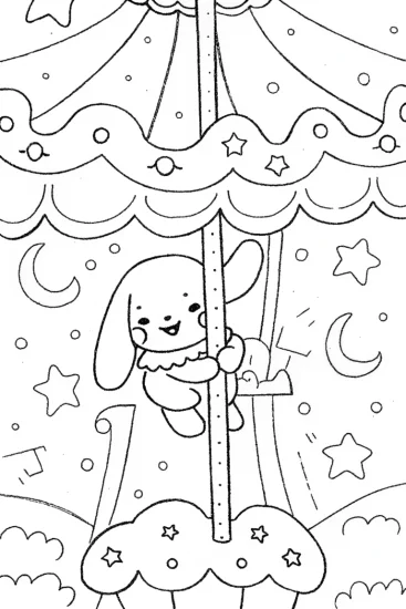 A coloring page of Cinnamoroll’s Dreamy Cloud Carousel Coloring Page
