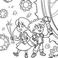 Anime Time-Traveling Explorers Coloring Page