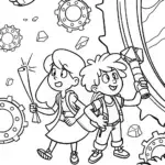 Anime Time-Traveling Explorers Coloring Page