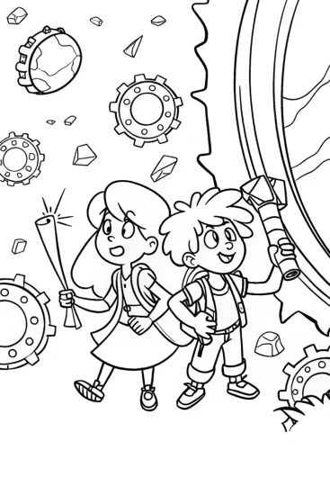 A coloring page of Anime Time-Traveling Explorers Coloring Page