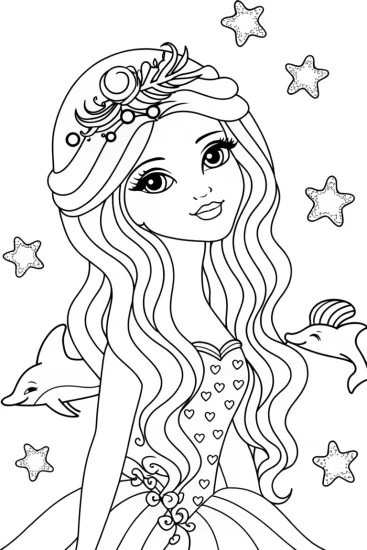 A coloring page of Princess of the Celestial Seas Coloring Page