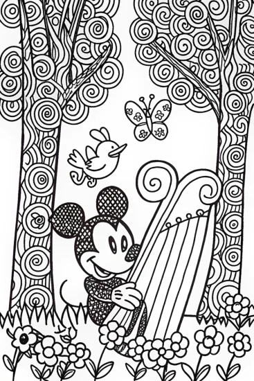 A coloring page of Mickey Mouse’s Magical Music Garden Coloring Page