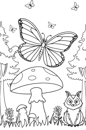 A coloring page of Butterfly Guardians of the Forest Coloring Page