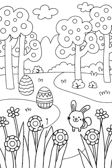 A coloring page of Easter Garden of Surprises Coloring Page
