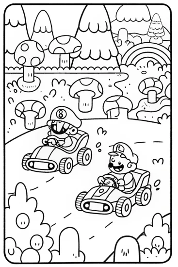 A coloring page of Mario and Luigi’s Racing Adventure Coloring Page