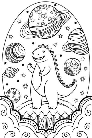 A coloring page of Godzilla’s Solar System Adventure Coloring Page