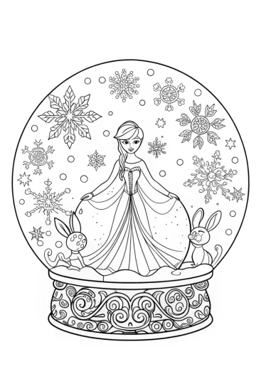 A coloring page of Elsa’s Enchanted Snow Globe Coloring Page