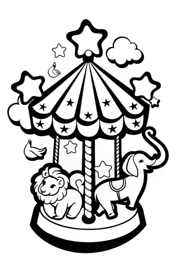 A coloring page of Rainbow Dreams Carousel Coloring Page