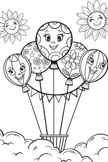 A coloring page of Whimsical Balloon Flower Festival Coloring Page