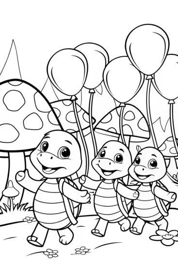 A coloring page of Whimsical Turtle Parade Coloring Page