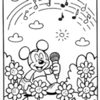 Mickey Mouse in a whimsical music garden