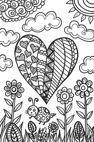 A coloring page of Heart Mosaic Garden Coloring Page