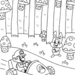 Mario Karting Through a Mushroom Forest Coloring Page
