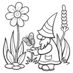 Gnome on a Garden Adventure Coloring Page