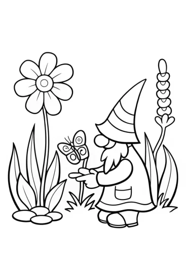 A coloring page of Gnome on a Garden Adventure Coloring Page