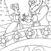 Belle and the Beast Enchanted Bridge Coloring Page