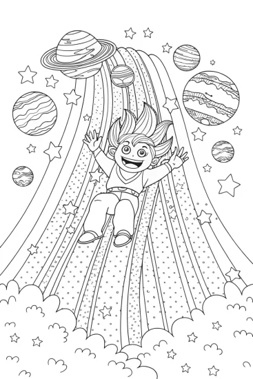 A coloring page of Goku’s Galactic Slide Coloring Page