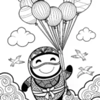 ninja in the sky with balloons