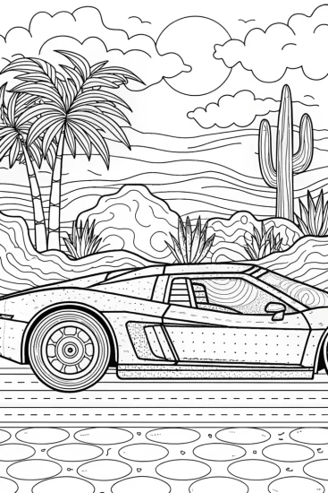 A coloring page of Lamborghini Oasis Adventure Coloring Page