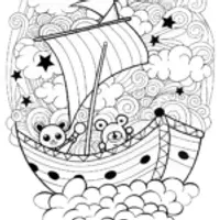 Whimsical Cloud Adventure with Bear Friends Coloring Page