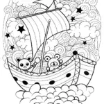 Whimsical Cloud Adventure with Bear Friends Coloring Page