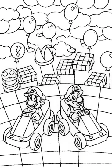 A coloring page of Mario and Luigi Sky Race Coloring Page