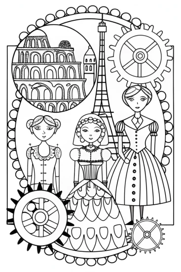 A coloring page of Bratz Dolls Time-Traveling Adventure Coloring Page