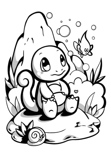 A coloring page of Charmander’s Cozy Volcano Retreat Coloring Page