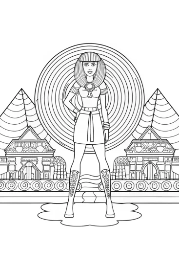 A coloring page of Barbie the Time-Traveling Explorer Coloring Page