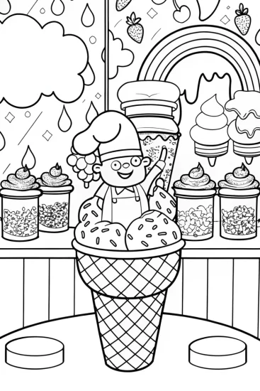 A coloring page of The Ice Cream Chef’s Dream Kitchen Coloring Page