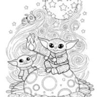 Baby Yoda’s Cosmic Camping Adventure Coloring Page
