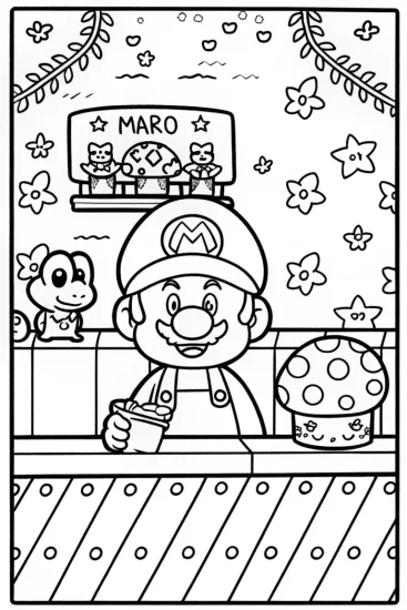 A coloring page of Mario’s Enchanted Bubble Tea Shop Coloring Page