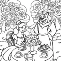Belle and Beast Tea Party Coloring Page