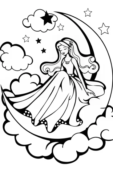 A coloring page of Barbie’s Dreamy Starry Night Coloring Page