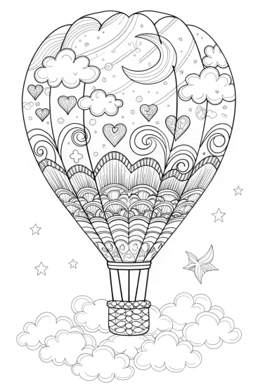A coloring page of Whimsical heart journey through the stars coloring page