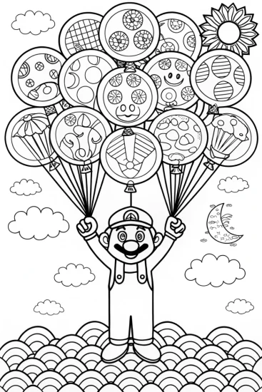 A coloring page of Mario’s Balloon Bonanza Coloring Page