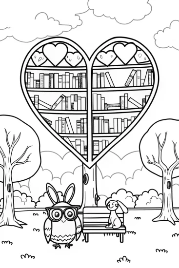 A coloring page of Heartfelt Library Coloring Page