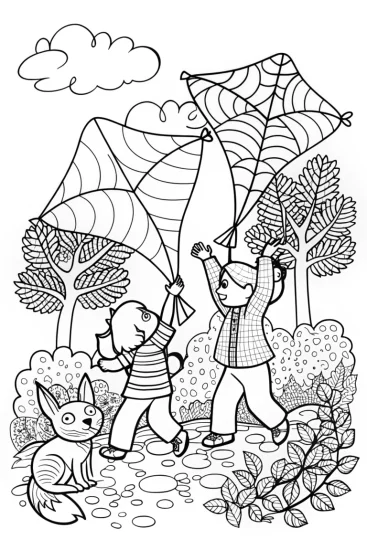 A coloring page of Autumn Kite Festival Coloring Page