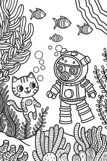 A coloring page of Captain Barnacles and Kwazii Coral Reef Coloring Page