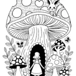 Alice’s Magical Mushroom Maze Coloring Page