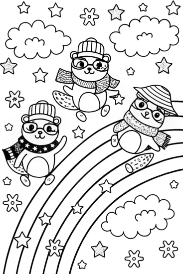 A coloring page of Rainbow Racing Ferrets Coloring Page