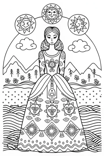 A coloring page of Princess of the Elemental Realms Coloring Page