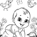 Baby’s joyful music garden quest coloring page