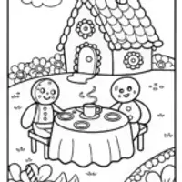 Gingerbread Friends’ Festive Tea Party Coloring Page