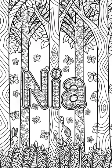 A coloring page of NIA’s Whimsical Forest Adventure Coloring Page