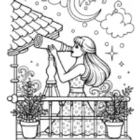 Barbie gazing at the starlit sky coloring page