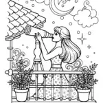 Barbie gazing at the starlit sky coloring page