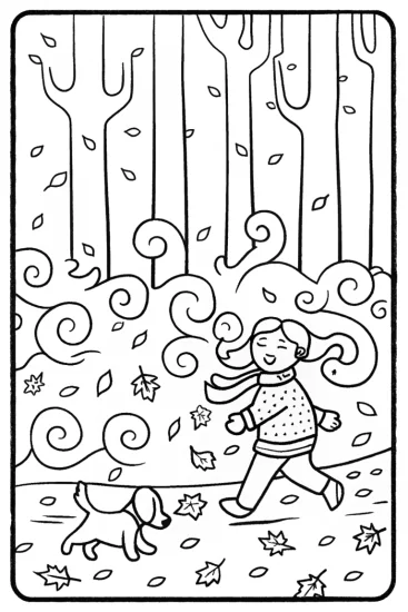 A coloring page of Autumn’s Whispering Wind Coloring Page